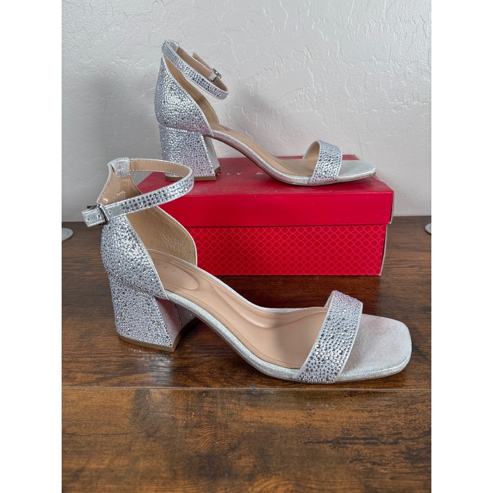 Kelly & Katie Marybel-H Silver Rhinestone Block Heel Sandals‎ Womens 10M Square